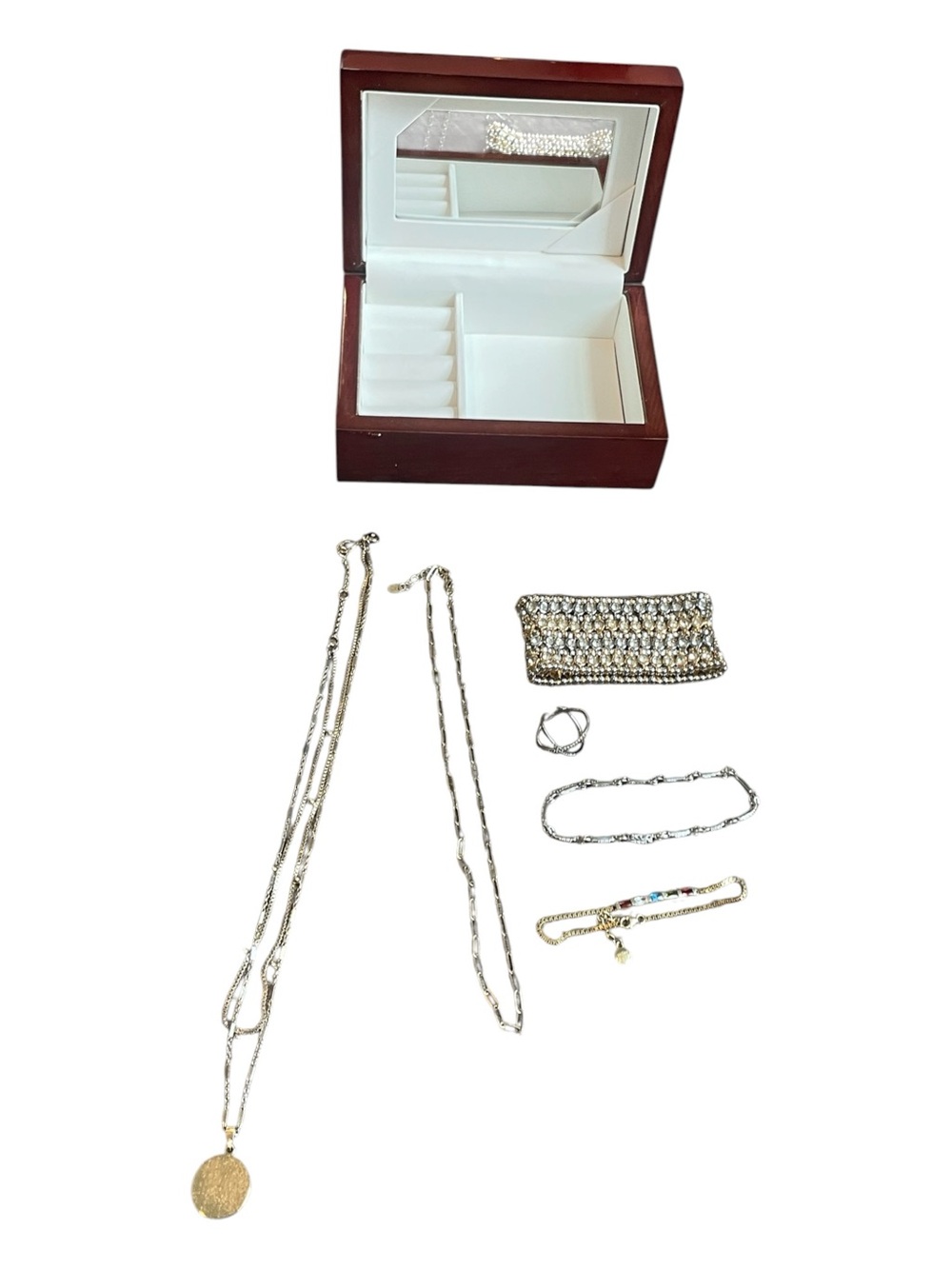 Silver and Other Jewelry Lot With Jewelry Box